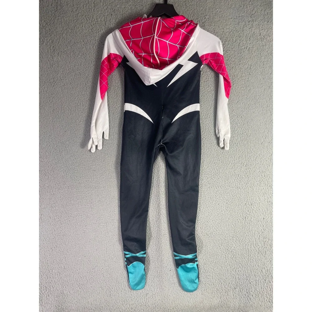 Spider Gwen Ghost Spider Kids Costume Jumpsuit Youth M L Hooded Cosplay Bodysuit